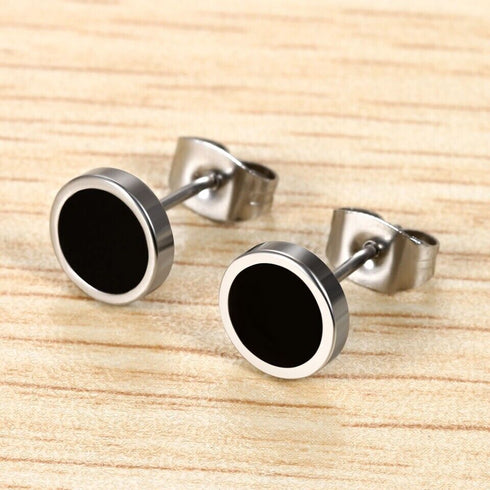 2 Pairs Of 316L Surgical Steel Punk Black & Silver Men Women Stud Earrings